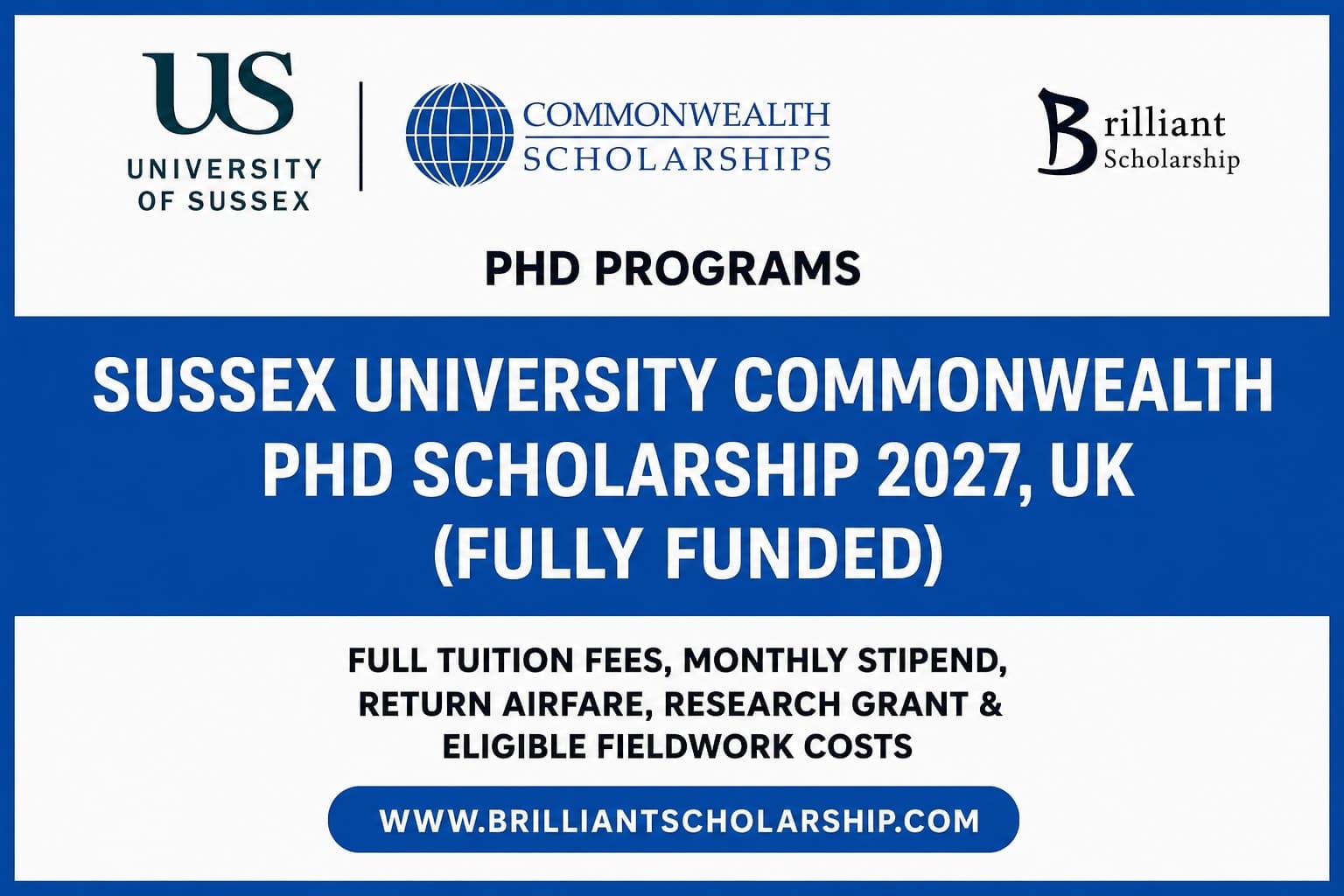 Sussex University Commonwealth PhD Scholarship 2027, UK (Fully Funded)